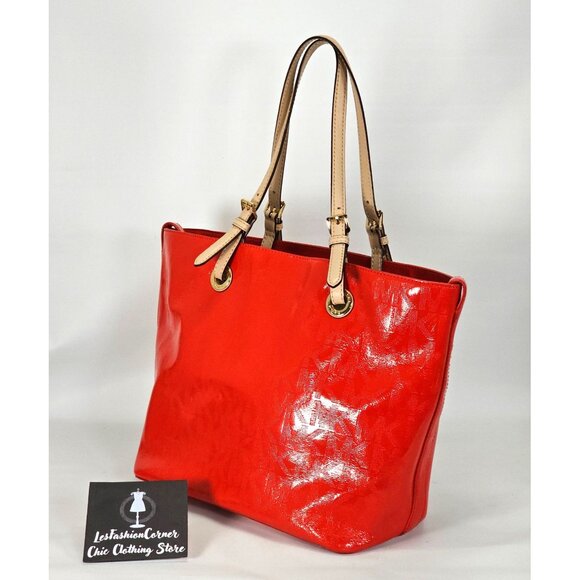 Michael Kors Women's Red Leather Jet Set Mirror Metallic Patent Tote Large 1794 - Picture 5 of 16